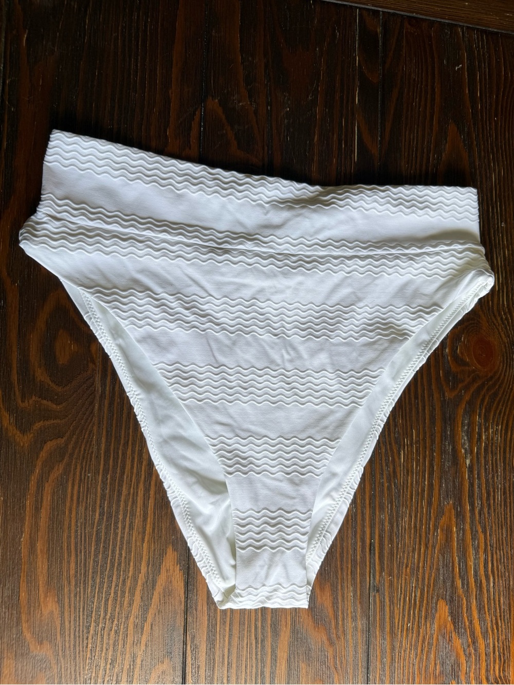 aerie White High-Waist Bikini Bottom with Textured Wave Stitching